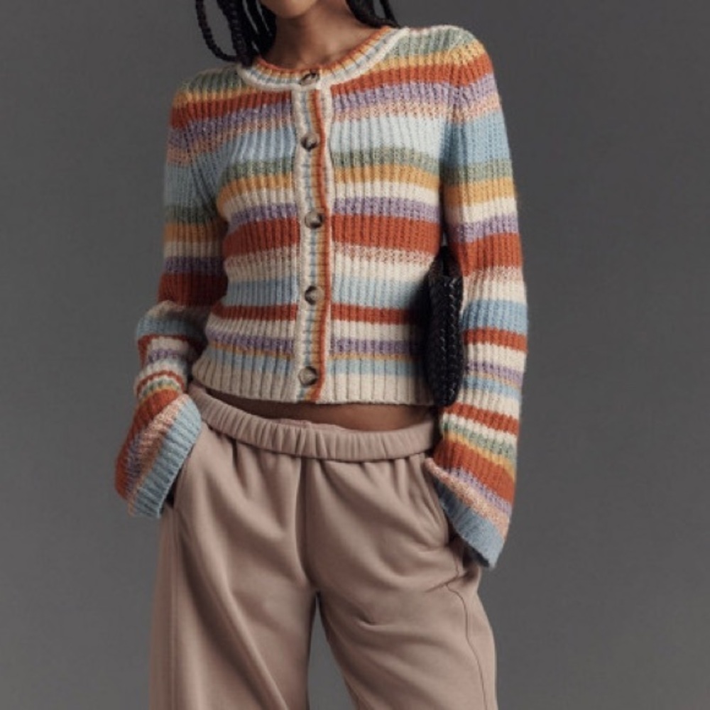 Pilcro Ribbed Multi-Stripe Cardigan Sweater
